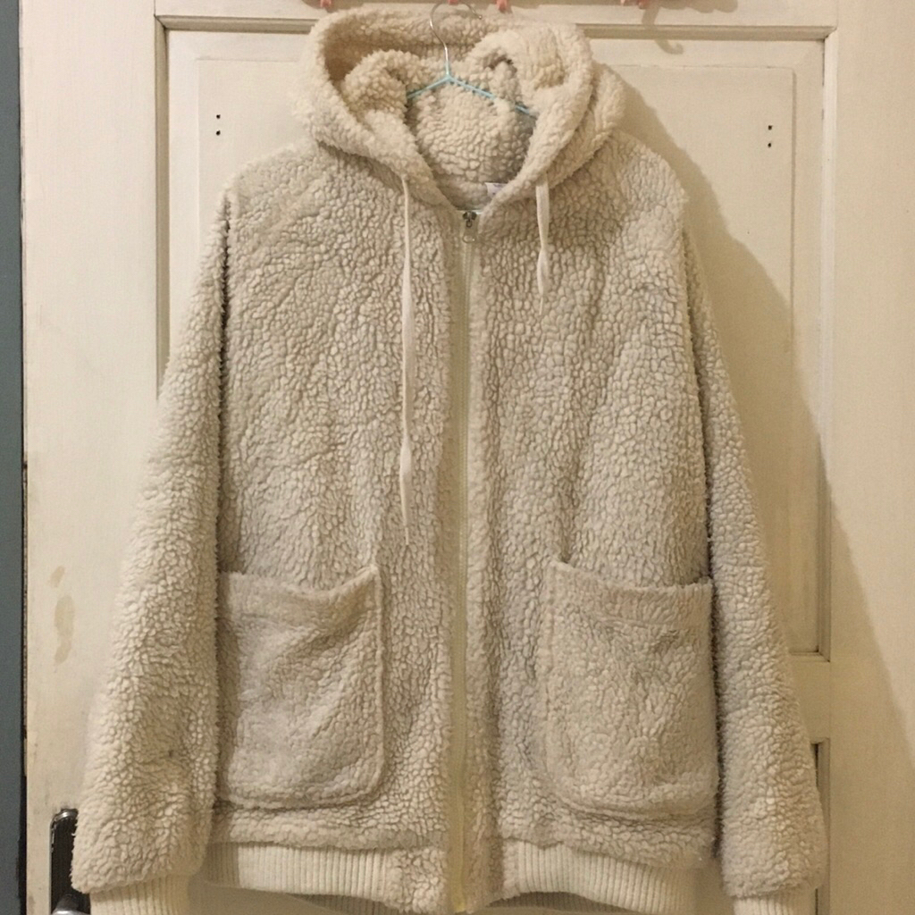 beige cream sherpa winter oversized big pocket jacket hoodie zipper from acover