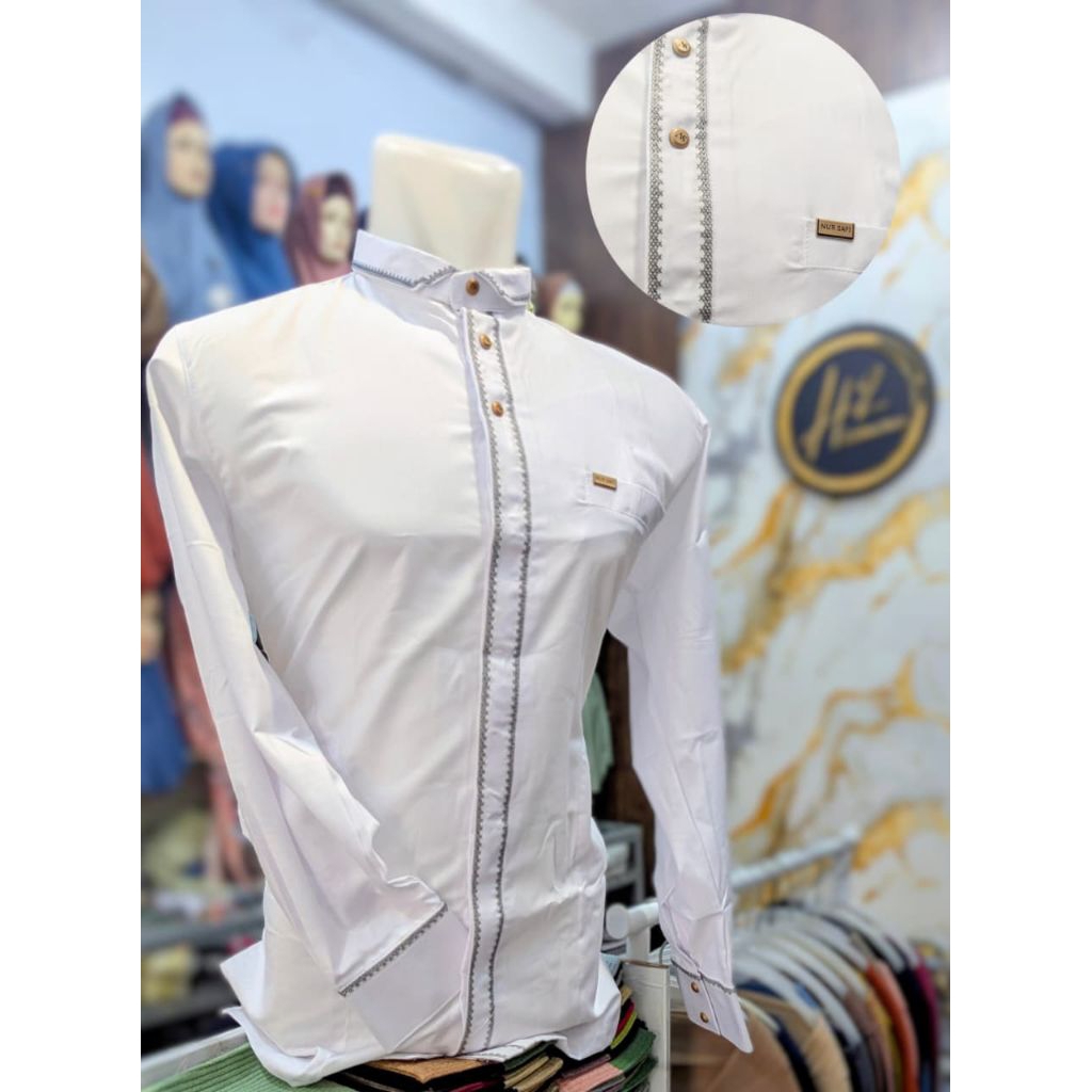 Baju Koko Original Nur Safi, Kemko Putih Bordil Simpel