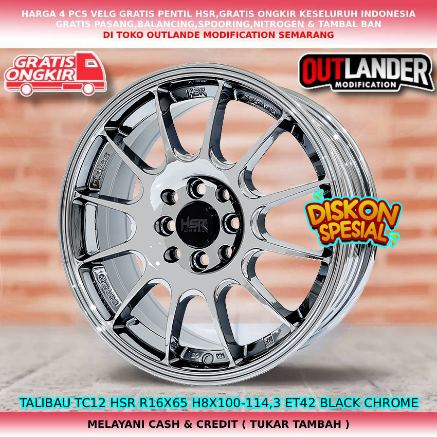 Velg black chrome ring16 untuk mobil Binguo| Confero| Alvez| Cloud| Formo dll velg hsr talibau R16