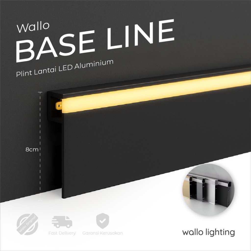 Wallo Base Line, Profil Aluminium LED Dinding Bawah Wall Skirting Cahaya Depan, Pemasangan Mudah Tan