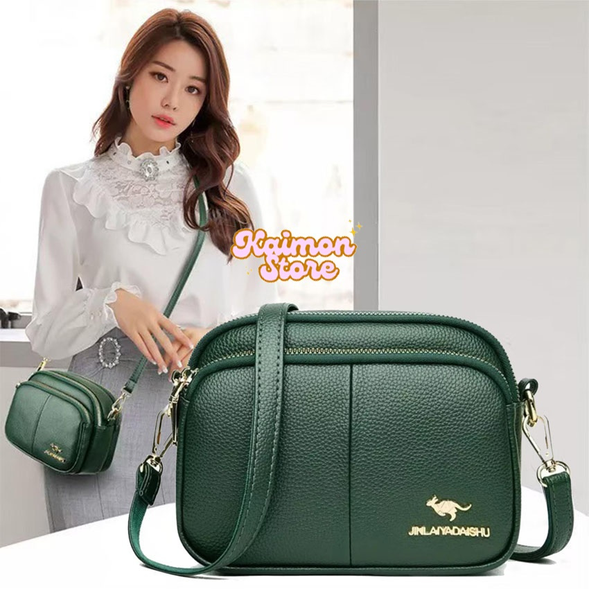Tas Wanita Fetra F017 Premium Import Kulit Sintetis Selempang Hijau Slingbag Fashion Korean Style Sl