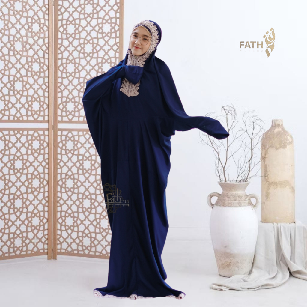 FATH - Mukena Terusan Dewasa Katun Premium Renda Nagita Mukenah Lajuran Santri