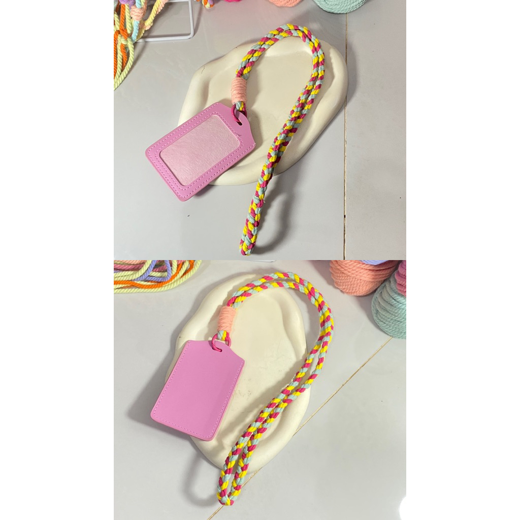 JOY.CO  Lanyard ID CARD Holder Leather Berwarna/Name Tag Leather Macrame/ Id Card/ Name tag macrame/