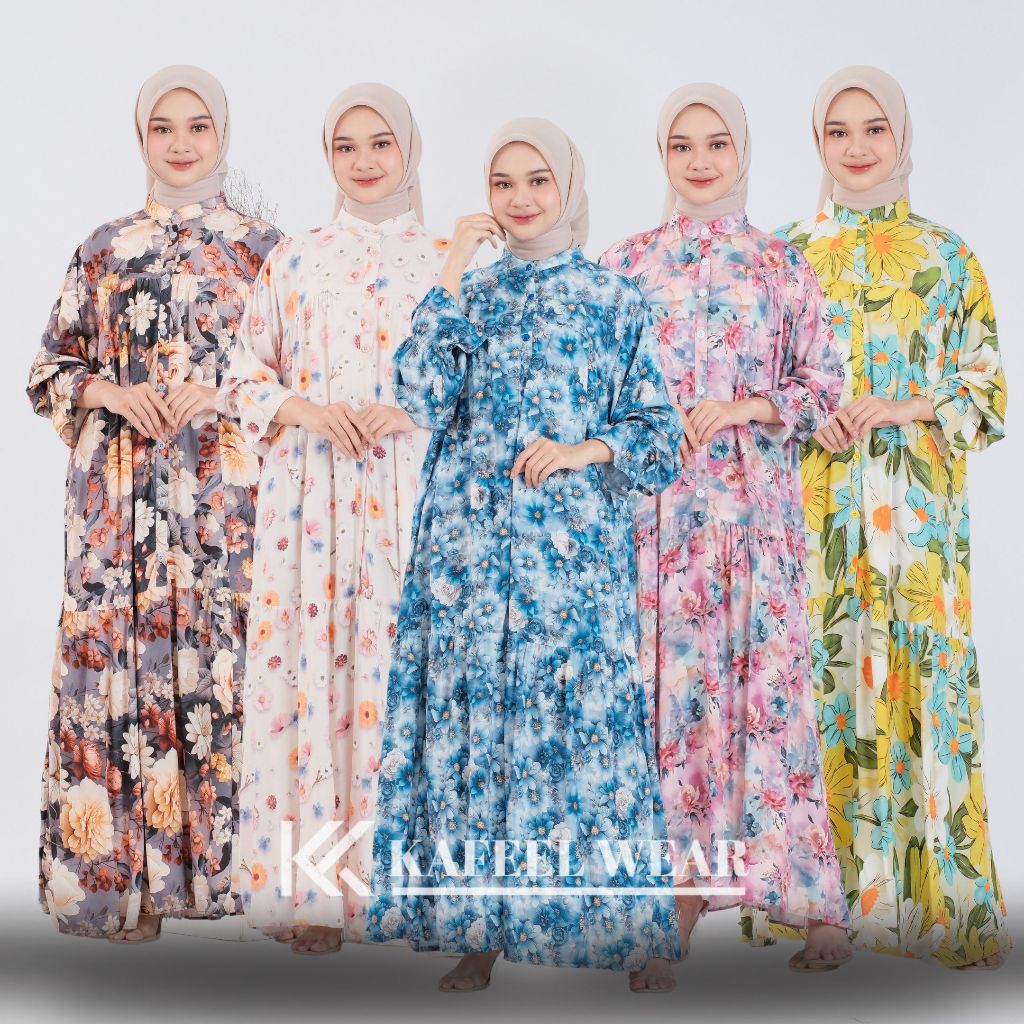 Dress Kamilla Gamis Muslim Lengan Balon Bahan Rayon Diamond