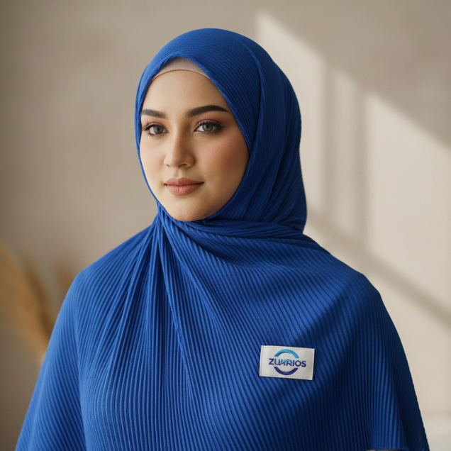 ZUHRIOS Hijab Pashmina Plisket Warna Biru Tua