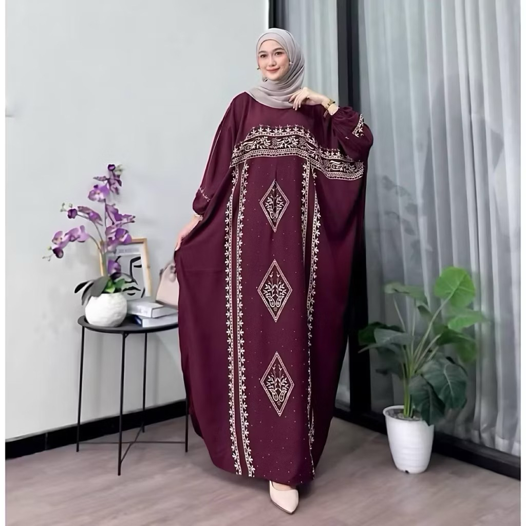 Gamis Kaftan Motif Aisar Bahan Rayon Tebal Premium