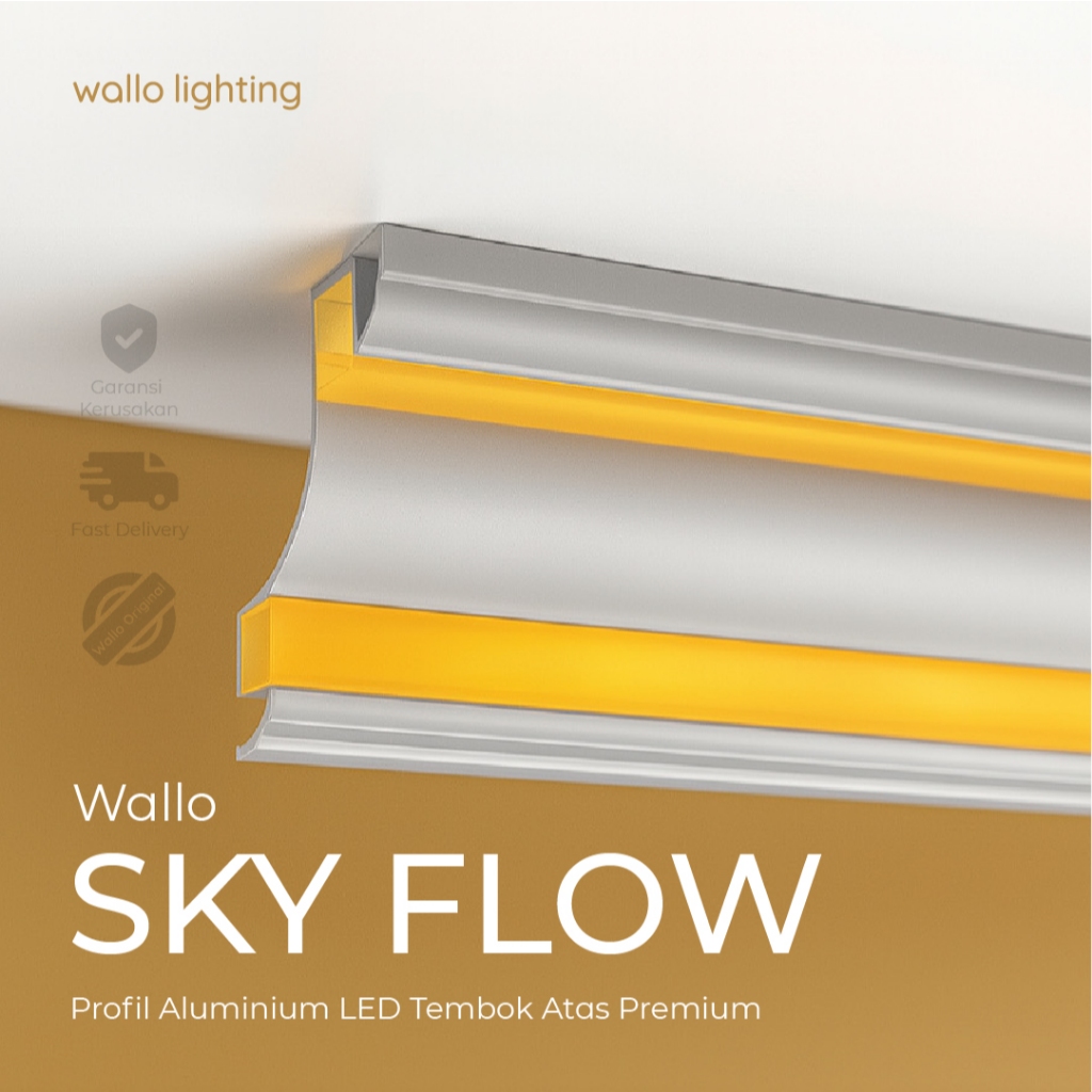 Wallo Sky Flow, Profil Lampu LED Dinding Atas Room Lighting, Pengganti Lampu Plafon & Lis Gypsum, Pe