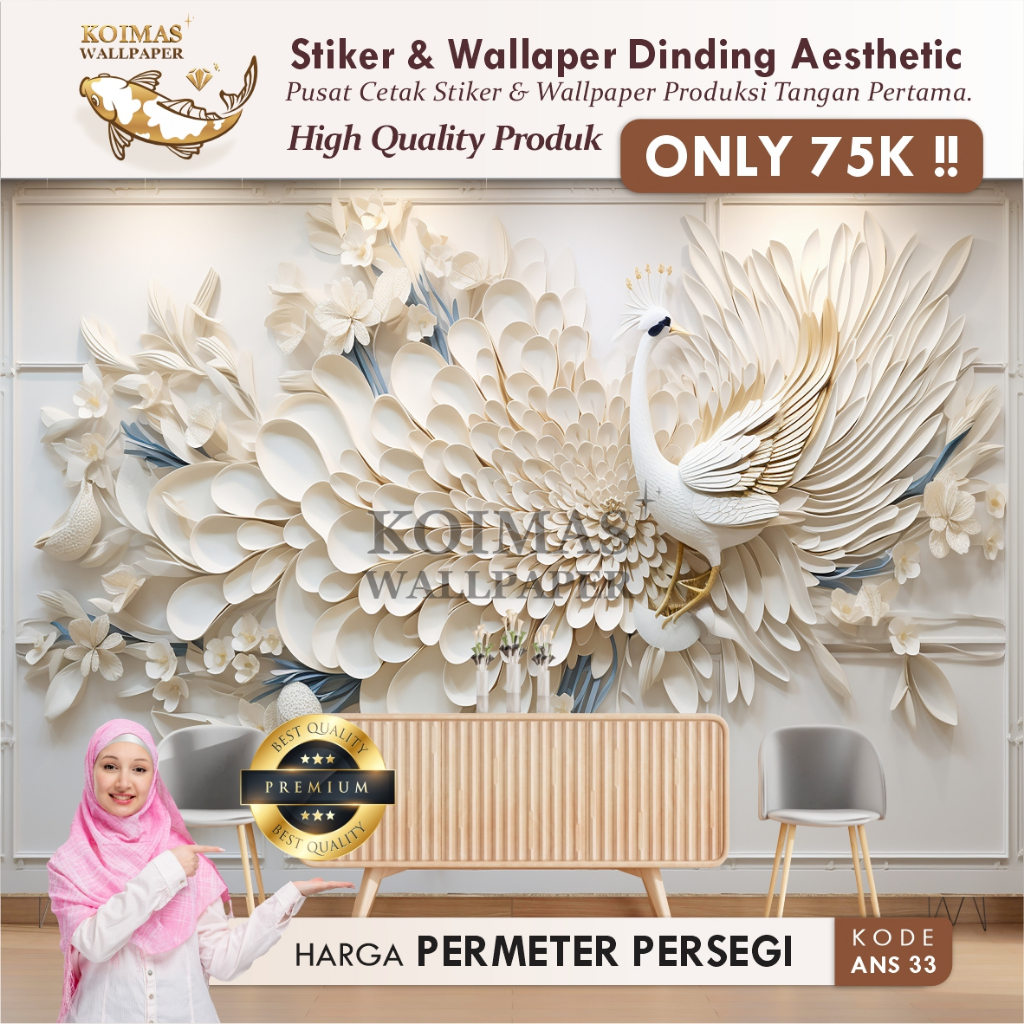Stiker Merak 3D Wallpaper Hiasan Merak 3D Dekorasi Dinding Mewah Stiker Dinding Sudah Berperekat