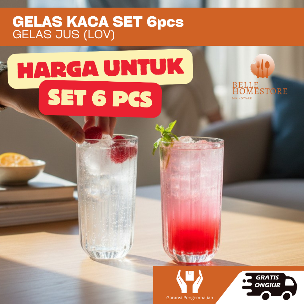 GELAS KACA CITINOVA LOV 360ml SET6PC Gelas Jus Juice Aesthetic Lusinan Cafe BELLE.HOMESTORE