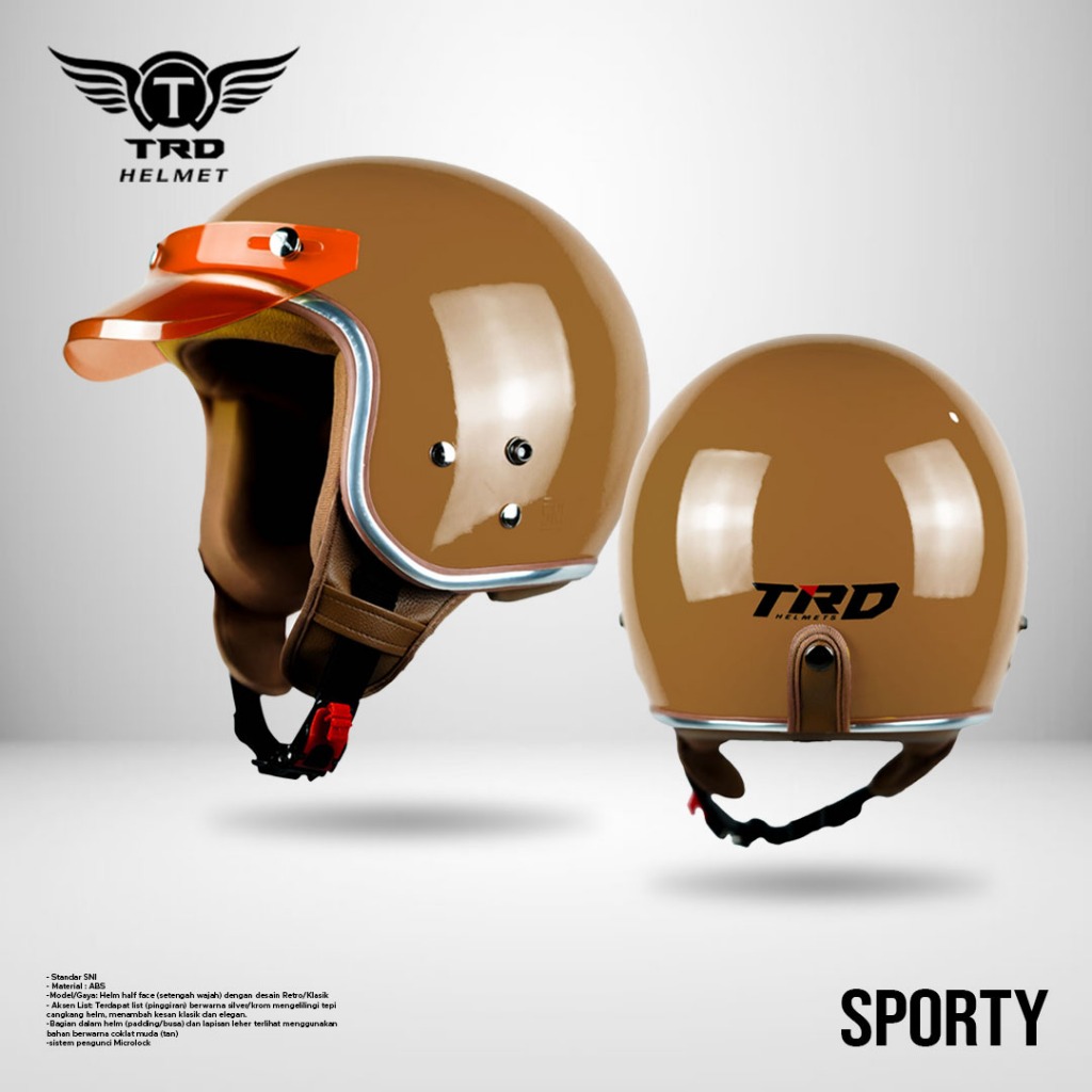 TRD sporty Helm Retro Wanita Hijab Dewasa Helm Warna Pastel Coklat
