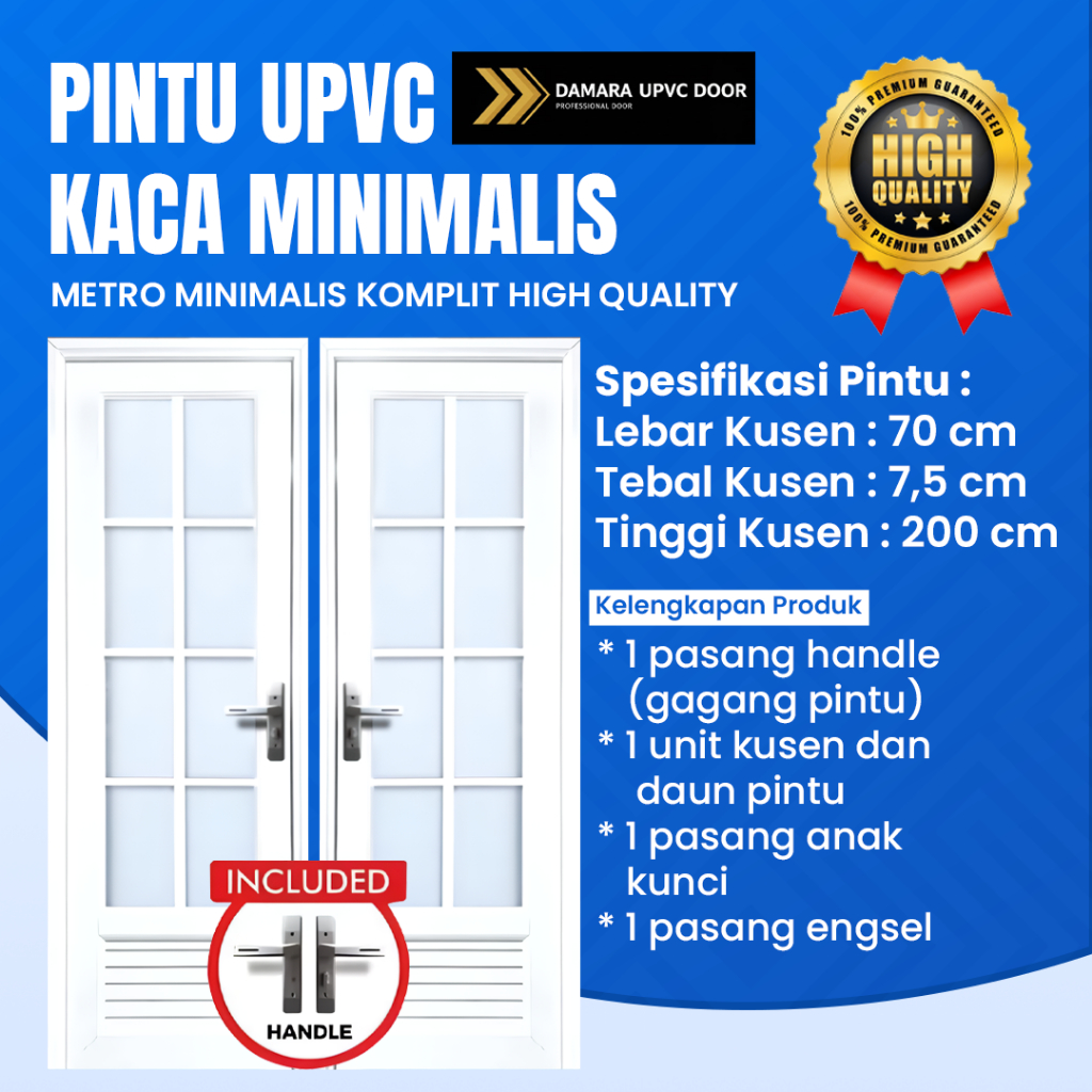 Pintu Minimalis UPVC Putih Damara - Pintu Kamar Mandi UPVC Kaca Putih - Pintu Untuk Indoor & Outdoor