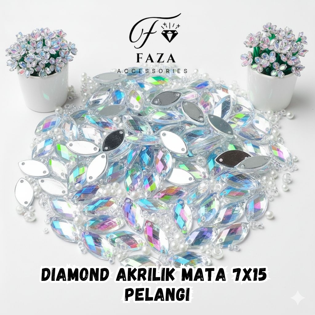 Akrilik Sampan Mata 7x15 Pelangi / diamond taiwan / Akrilik Mata / Sampan Mata / Akrilik Sampan / Ma