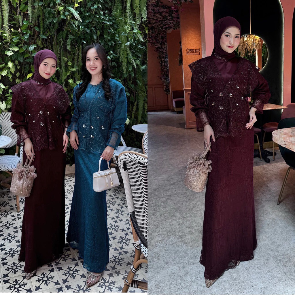 HAGIA SET DRESS + VEST BRUKAT PAYET BAJU PESTA KONDANGAN WANITA MUSLIMAH TERBARU