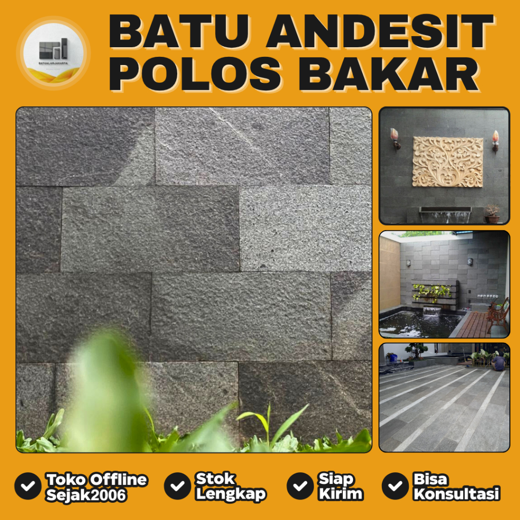 Batu Alam Andesit Polos Bakar Cocok Untuk Dinding & Lantai Carport