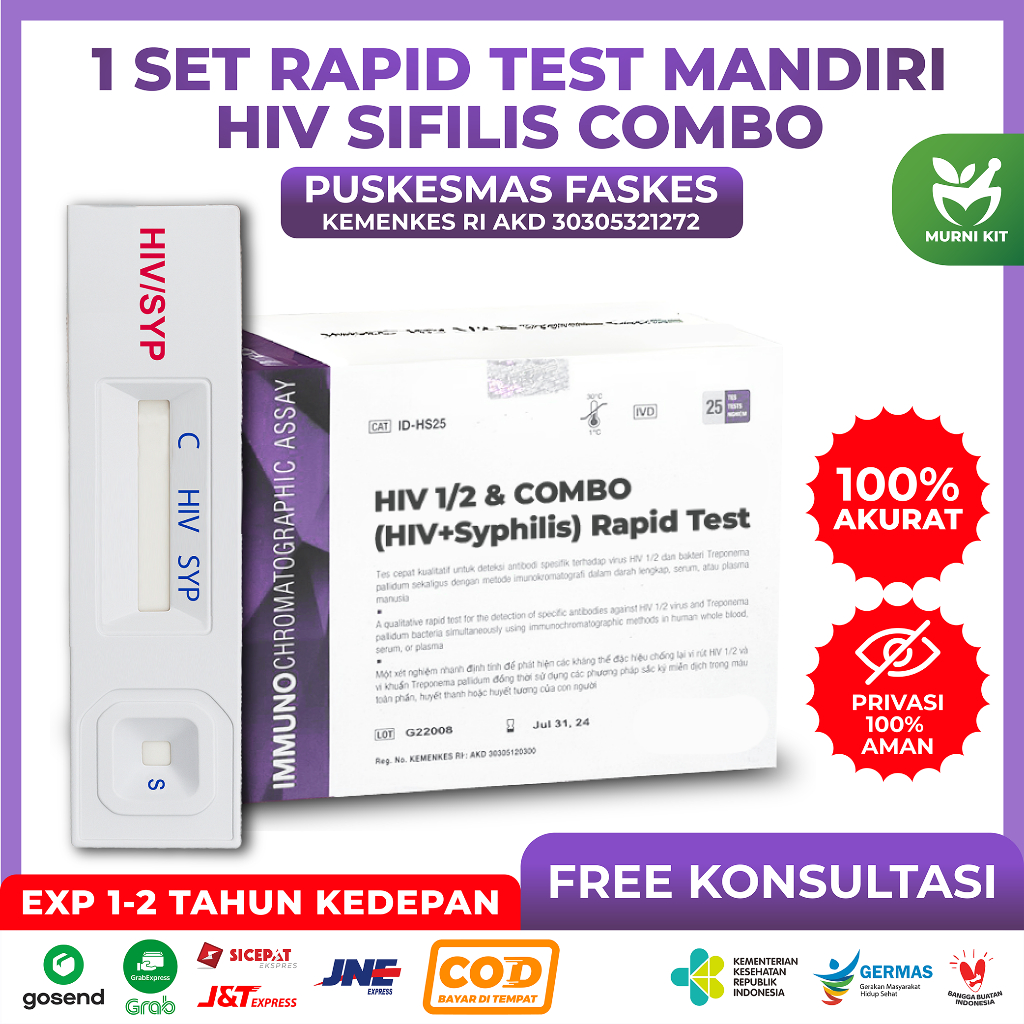 Alat Test Mandiri HIV1/2 & Sifilis Combo 4.0, 100% Paling Akurat dan Termurah Standar RS Klinik Merk