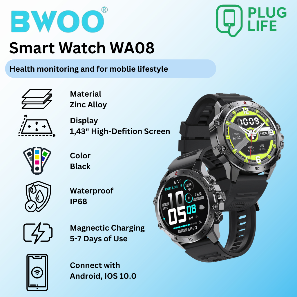 Smart Watch BWOO WA08 Waterproof IP67 with Health Monitoring