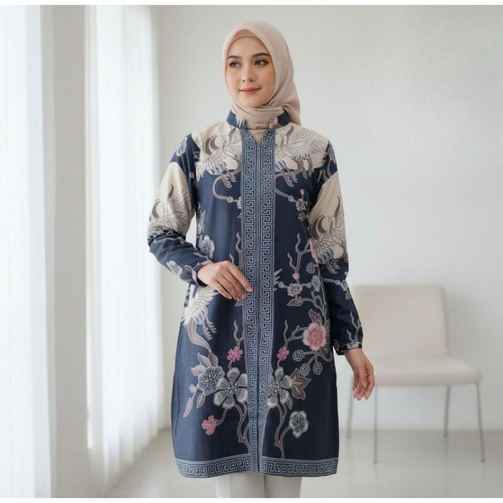Tunik Batik Wanita Modern Tunik Kelopak LN Batik Kerja Kantoran Batik Modern
