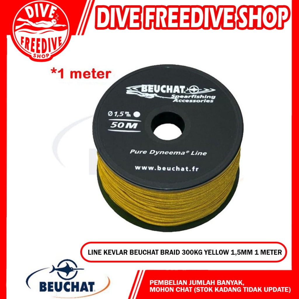 Line Dyneema Tali Selam Speargun Spearfishing Beuchat Braided 300kg 1.5mm Yellow 1 METER