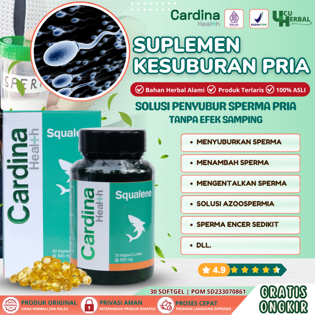 Suplemen Kesuburan Pria, Penyubur Sperma, Sperma Encer | Cardina Health Squalene -  BPOM & HALAL
