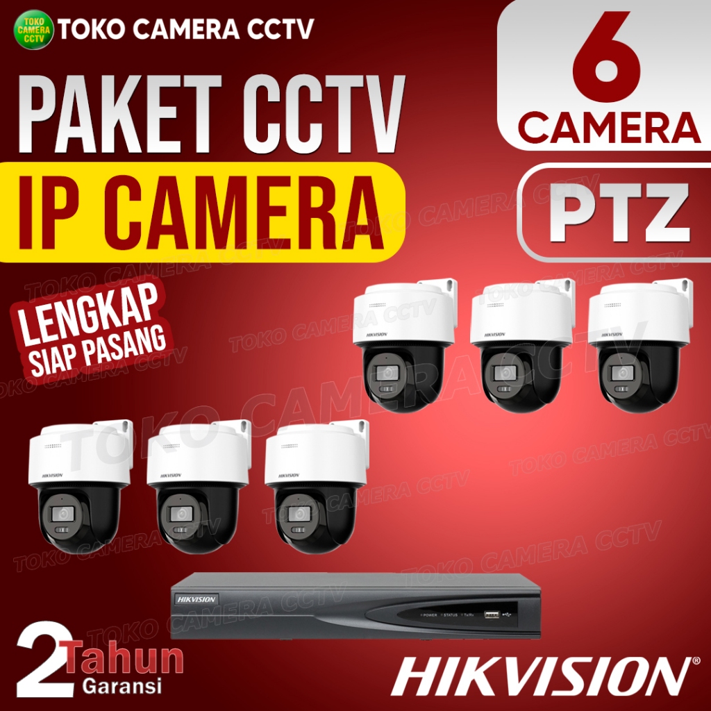 PAKET CCTV IP CAMERA PTZ HIKVISION 2MP 4MP 8 CHANNEL 6 KAMERA