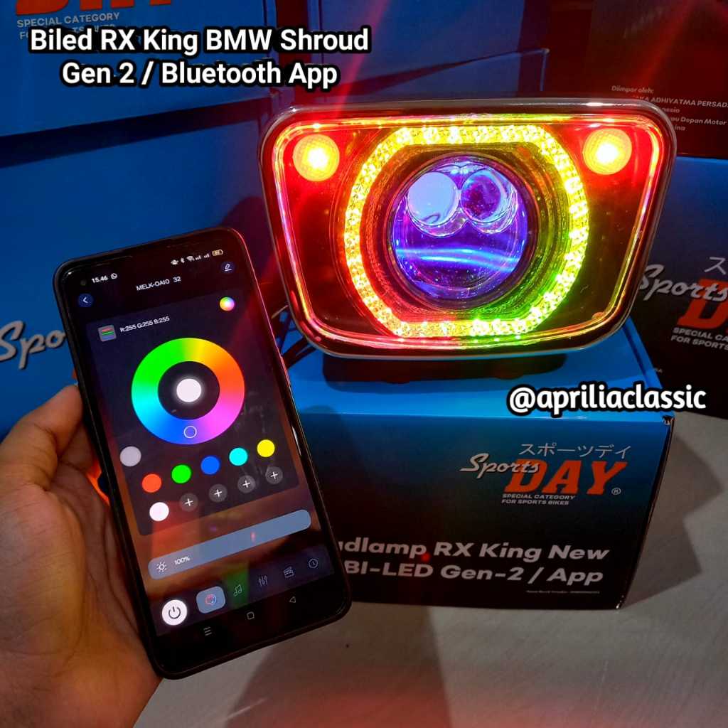 Lampu Biled Rx King Ori BMW Shroud Gen-2 Biled RGB Lampu Depan Oval Rx King Gl 100 Set Batok Hitam