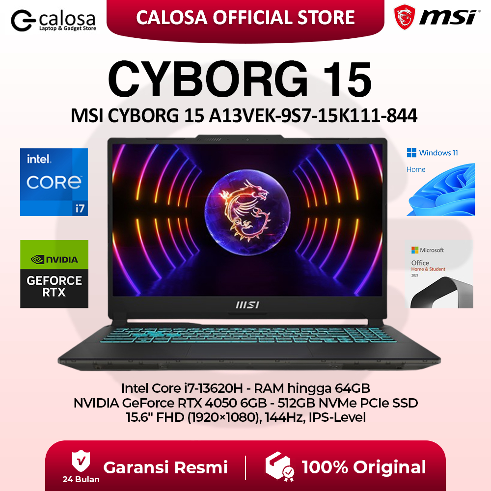 MSI Cyborg 15 A13VEK (9S7-15K111-844) Core i7-13620H RAM 16GB 512GB SSD RTX4050 6GB Win 11 Home+OHS 