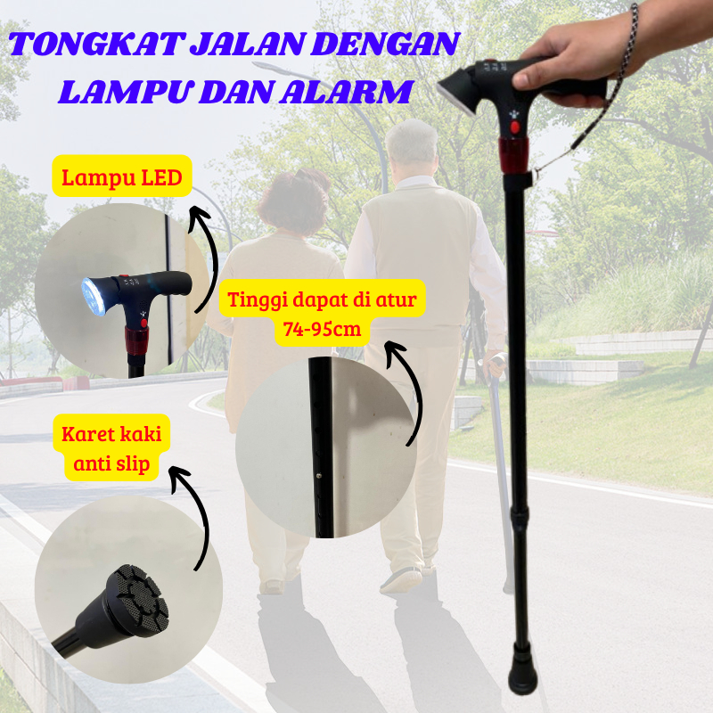 Tongkat Jalan Orang Tua/lansia Dengan Lampu Dan Alarm