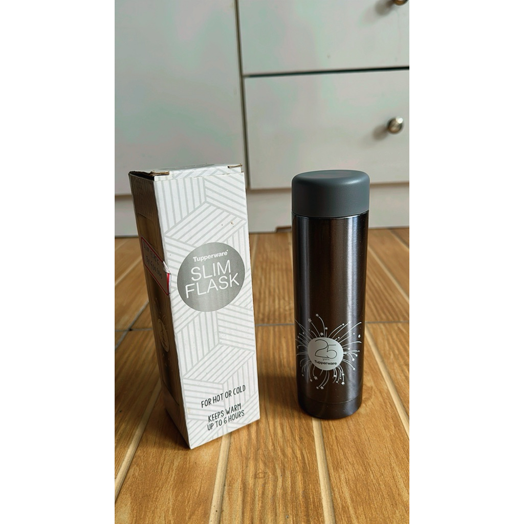 Slim Flask Thermos Tupperware, Thermos mini edisi ulang tahun Tupperware, Termos air panas mini