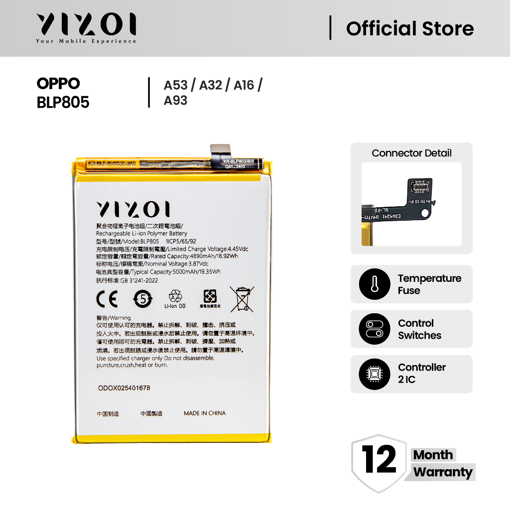 YIZOI Baterai OPPO BLP805/ A53 / A32 / A16 / A93 BATRE BATERAI BATRAI