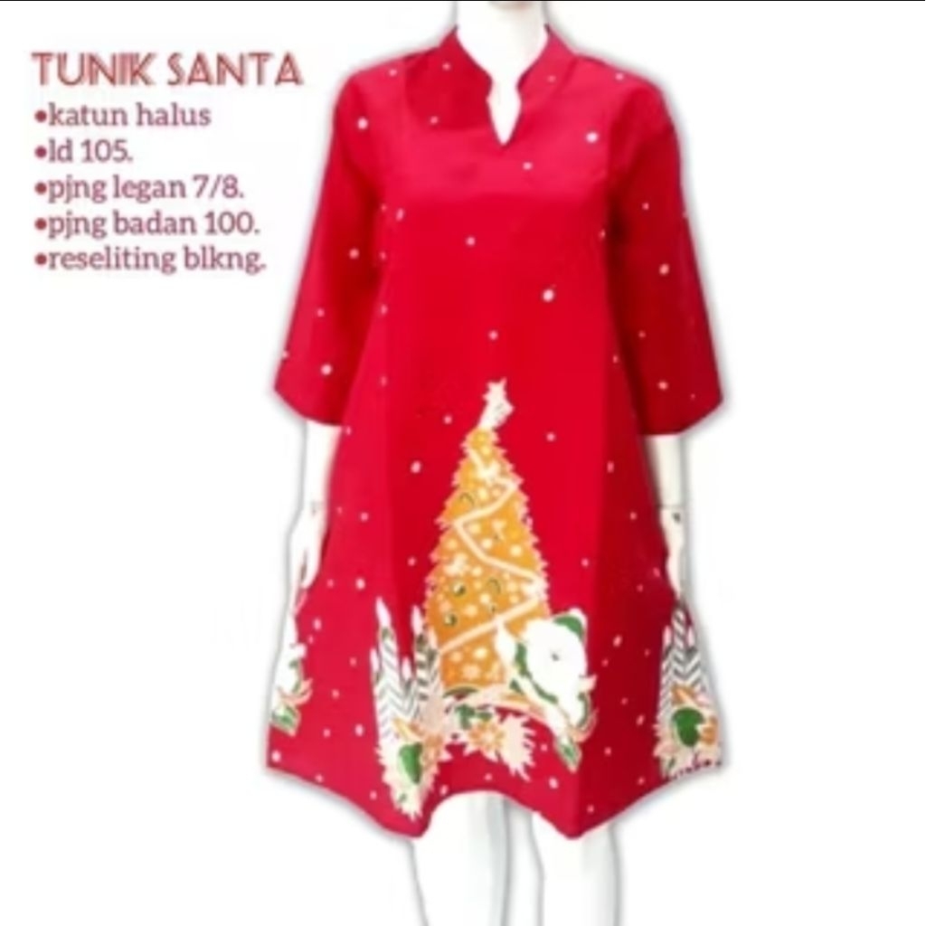 DRESS BATIK SANTA. DRESS NATAL. SERAGAM NATAL MURAH