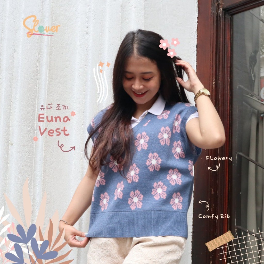 Slover - Euna Vest - Rompi Rajut Wanita Korea - Rajut Premium