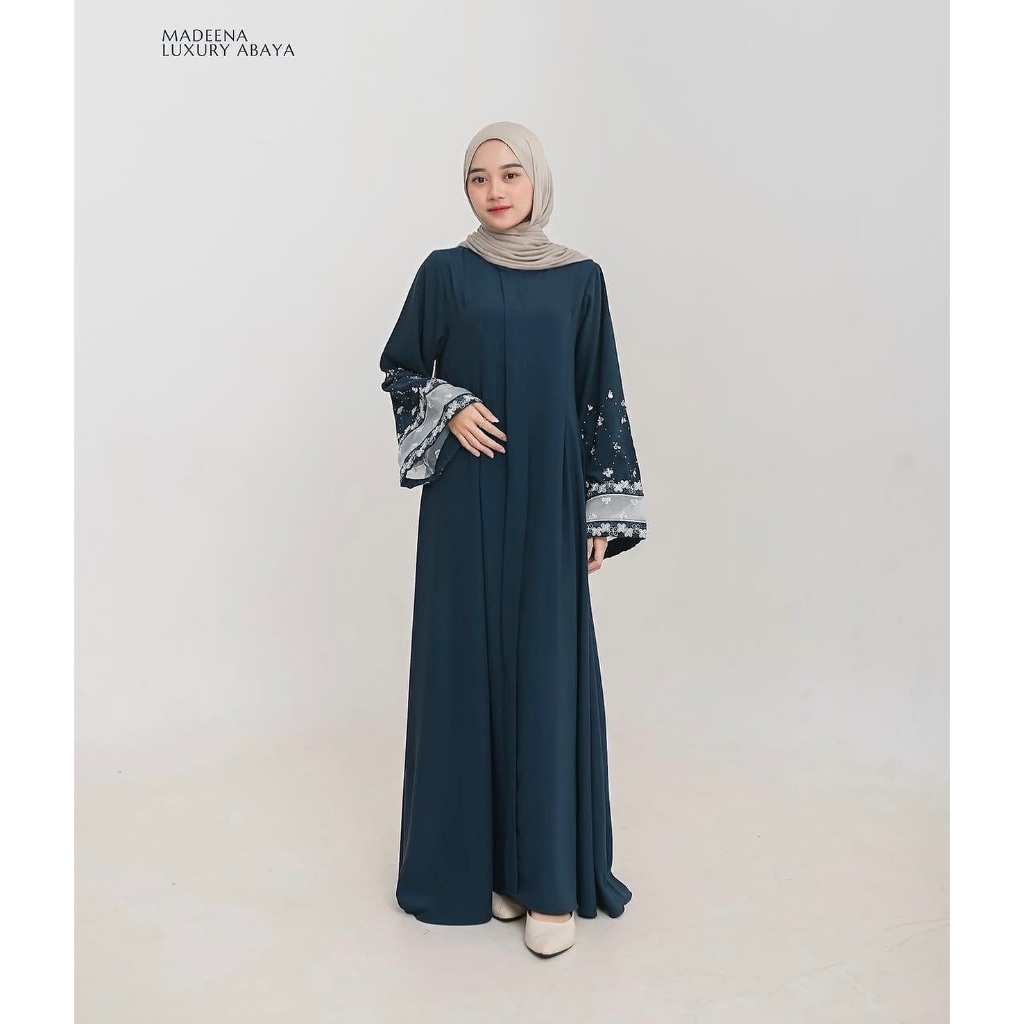 Terbaru Outfit Wanita Madeena Abaya Ceruty Babydoll Bordir – Gamis Dewasa Busui Friendly Resleting D