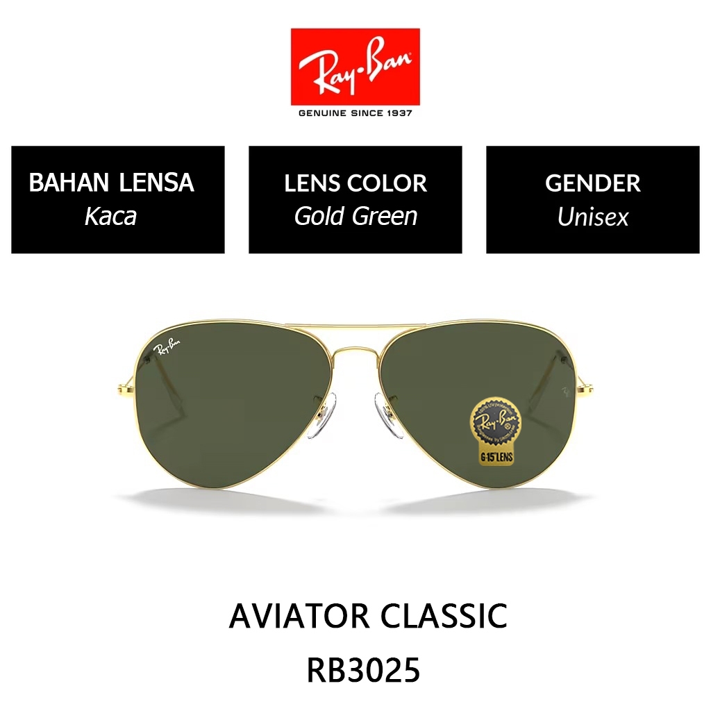 Kacamata Hitam RAY-BAN Aviator Large Metal | RB3025 | Global Fitting | Sunglasses | 58mm Gold Black 