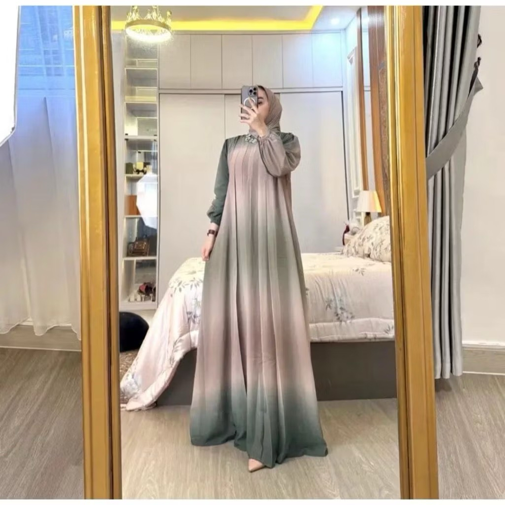 Gamis Dress Wanita Elegan Mewah Busui Friendly Gamis Ceruty Elegan