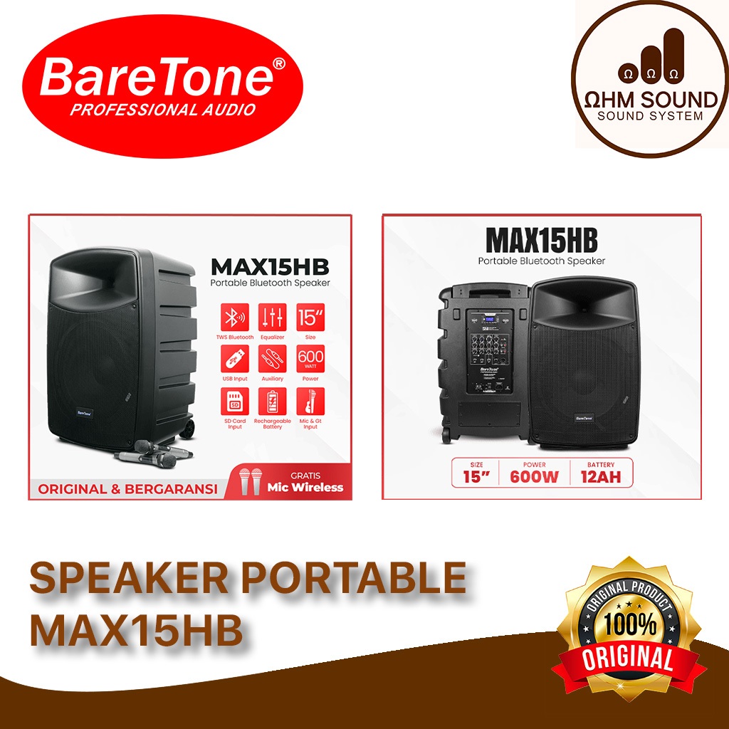 PROMO Speaker Portable Baretone MAX15HB BARETONE PORTABLE SPEAKER MAX15 HB MAX 15HB ORIGINAL