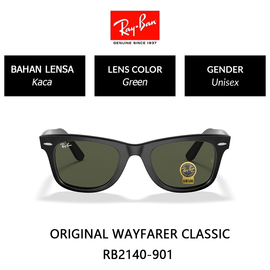 Kacamata Hitam RAY-BAN Wayfarer | RB2140 | Full Fitting | Sunglasses | 50mm Black Green Original 100