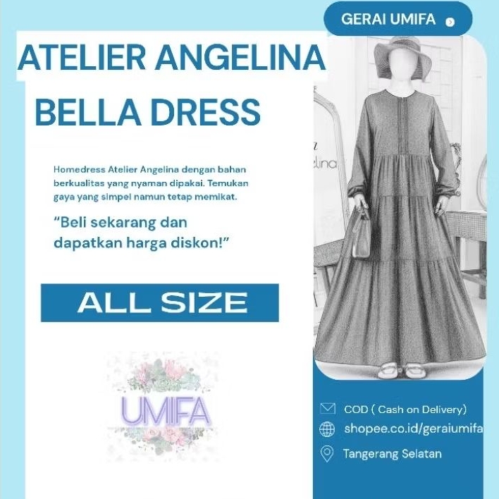 Bella Dress Atelier Angelina Paris Viscose Gamis Adem Mewah Ekslusif Premium Yarrow Flo Fair Aqua Li
