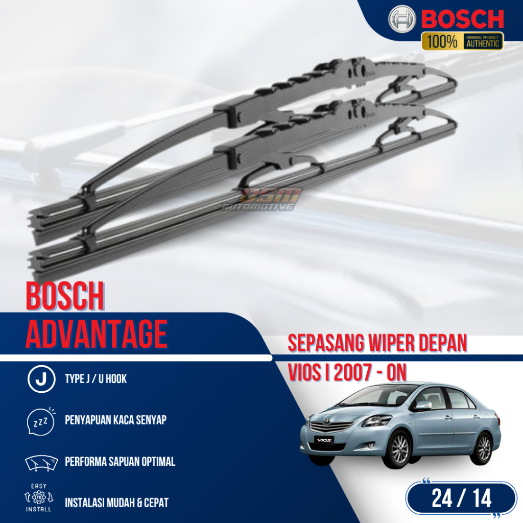 Bosch Advantage / Karet Wiper Mobil Toyota New Vios 24" dan 14" (Sepasang) / Wiper Mobil Vios