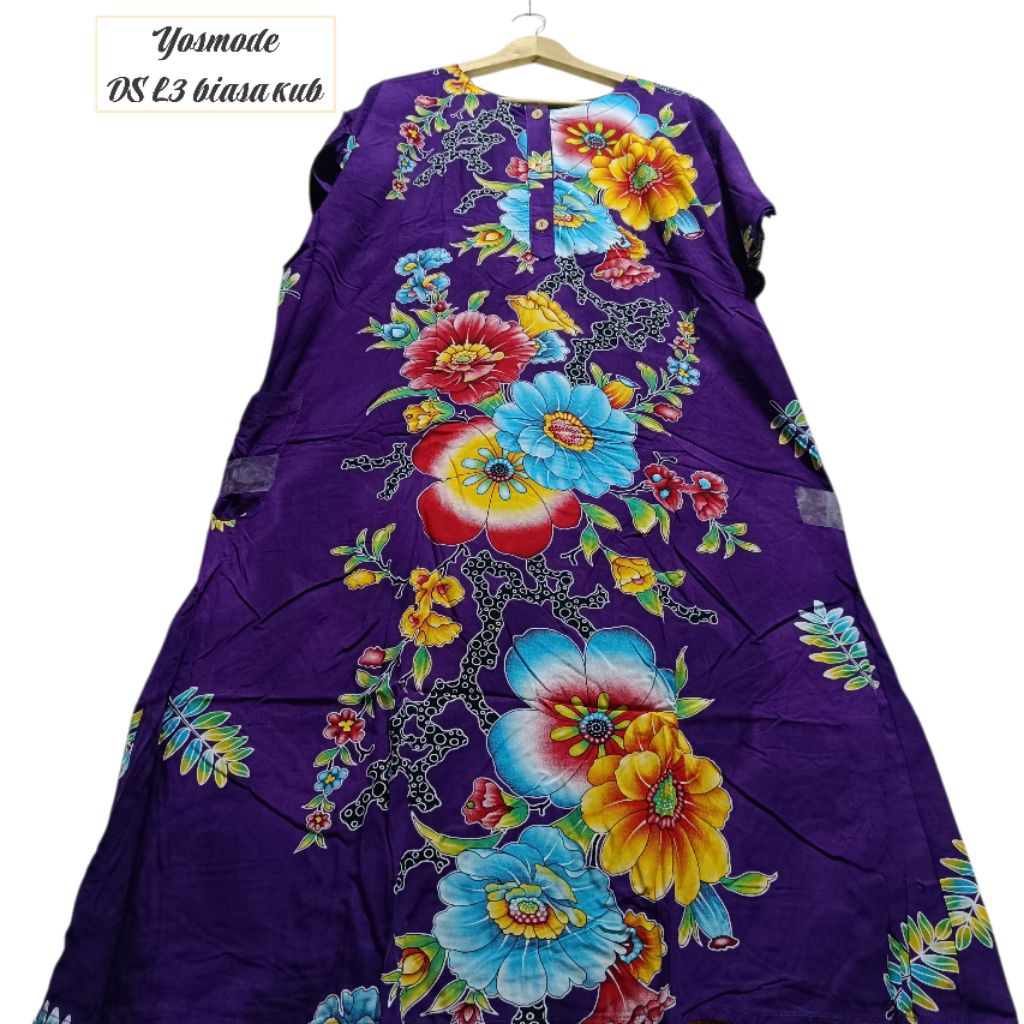 DASTER JUMBO L3 KUB ASLI BATIKU KENCANA UNGU LEBEL BIRU LD 130 CM PB 115 CM BAJU DASTER SANTAI WANIT