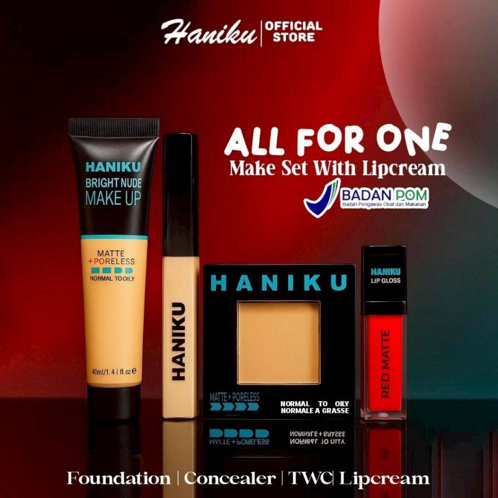 Haniku Make Up Set 4in1 / make up set lengkap 1paket / make up set lengkap murah / Paket 4 in 1 Foun