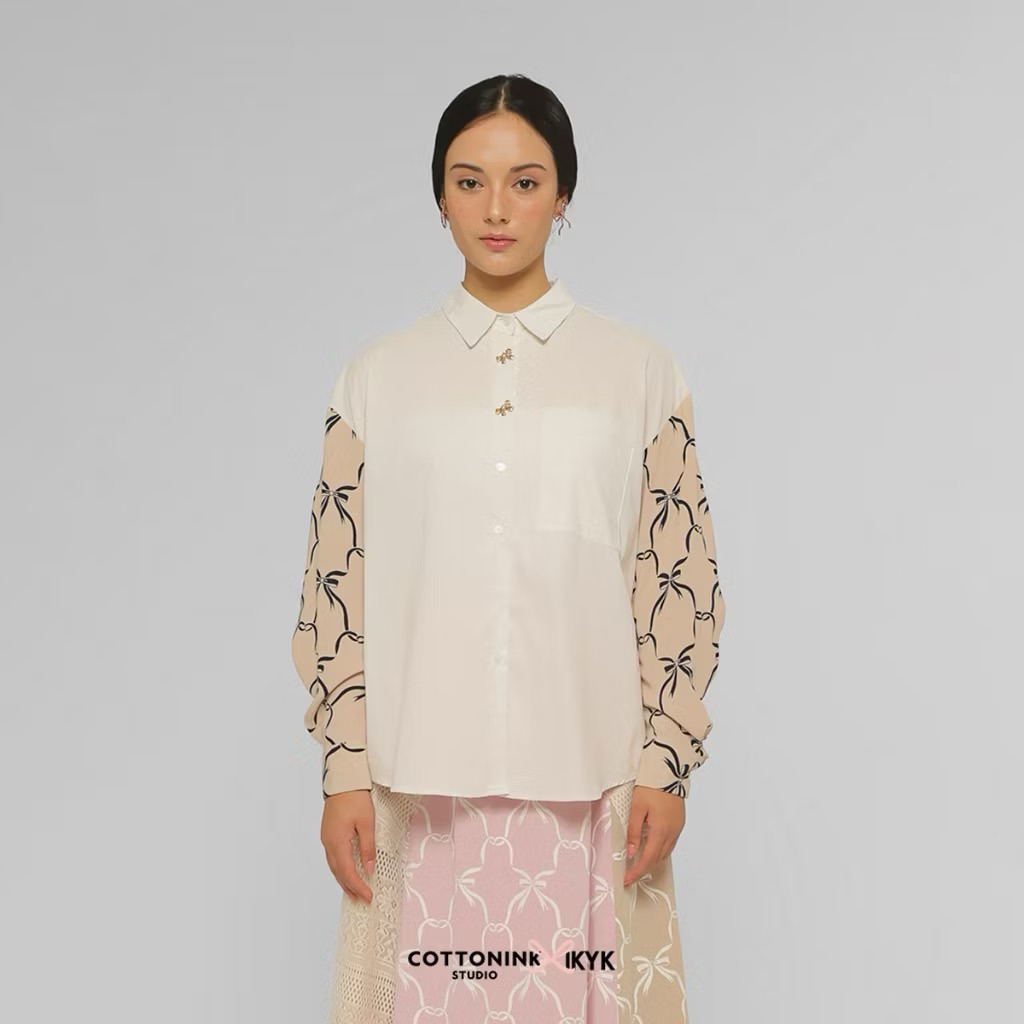 COTTONINK Studio X IKYK - Atasan Kemeja Wanita Off-white Nakano