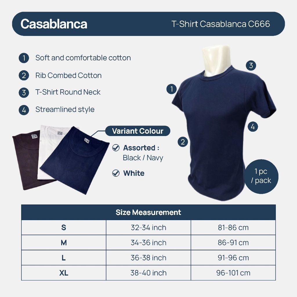 Atasan T Shirt Kaos Oblong Polos Pria Round Neck Casablanca bahan cotton premium