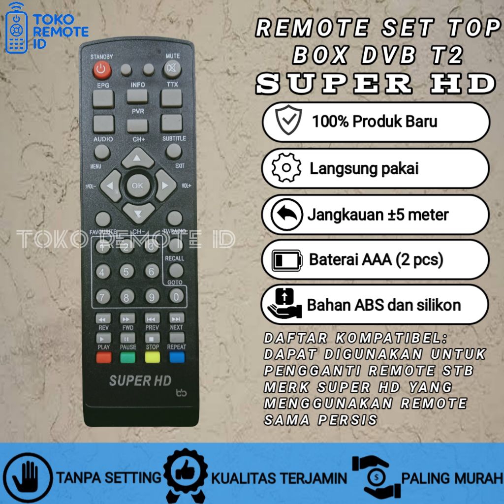 REMOT REMOTE SET TOP BOX SUPER HD 168 DVB T2 Gardiner Optus Lgsat Vitara Max Hinomaru HDTV Parafin