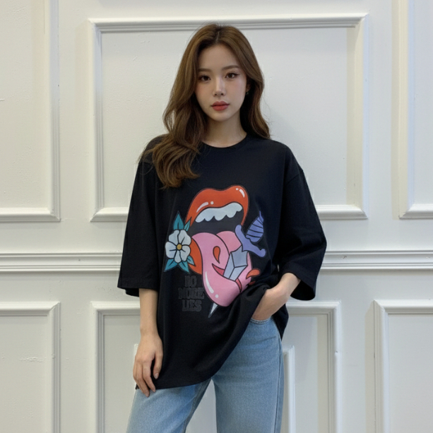 Kaos Oversize Print tongue lidah hitam lip bibir Katun Combed 24s – unisex white t-shirt t-shirt t s