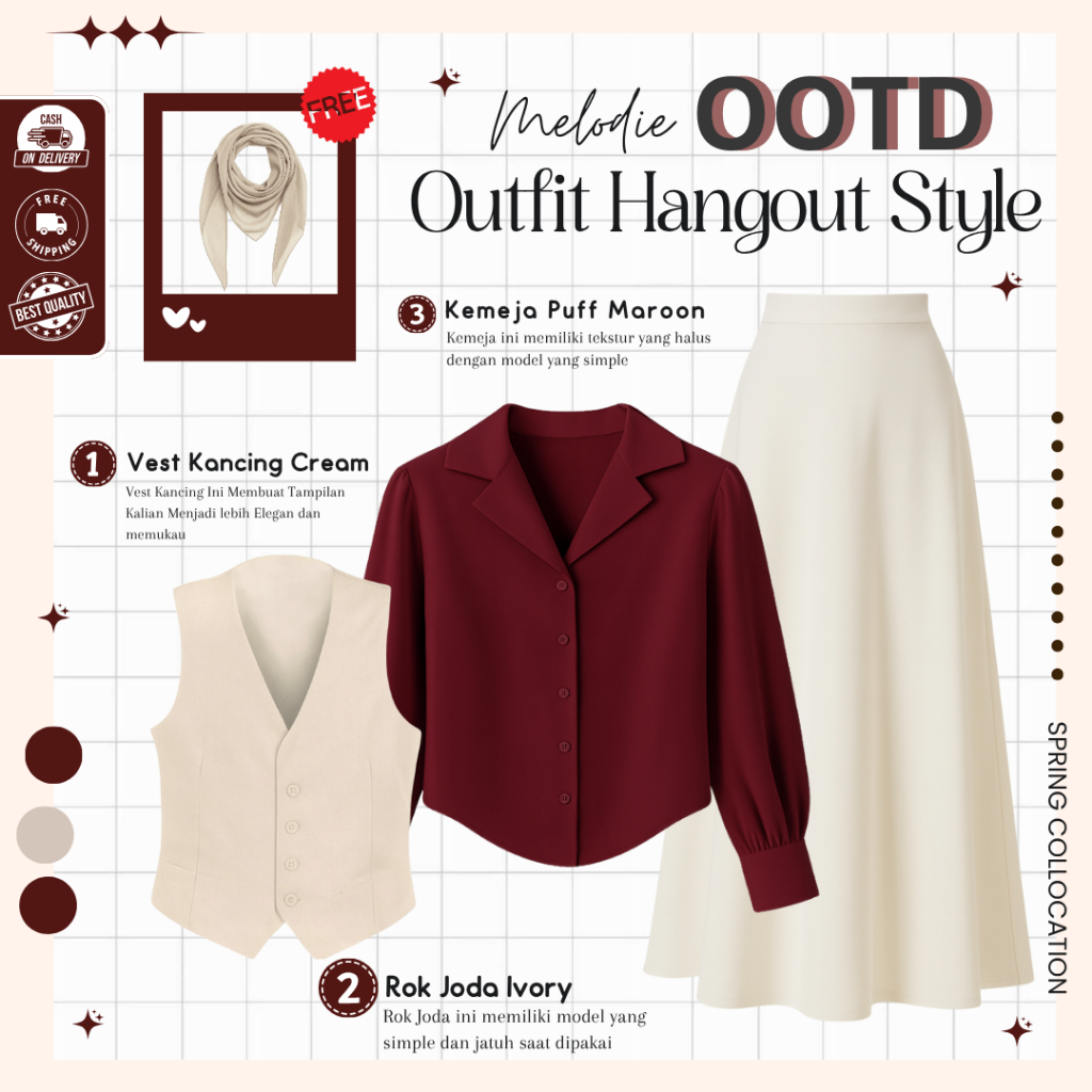 Linear One Set Outfit Yearbook American School  ( Vest + Kemeja + Rok ) OOTD Yearbook Remaja - MO187