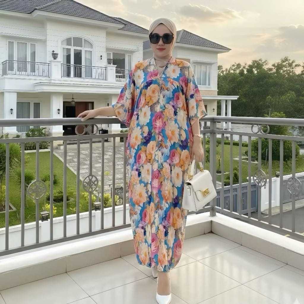 Daster Yura Rayon Jumbo Viral Motif Kekinian Lengan 34 PB 125 Busui Wanita Dress Panjang