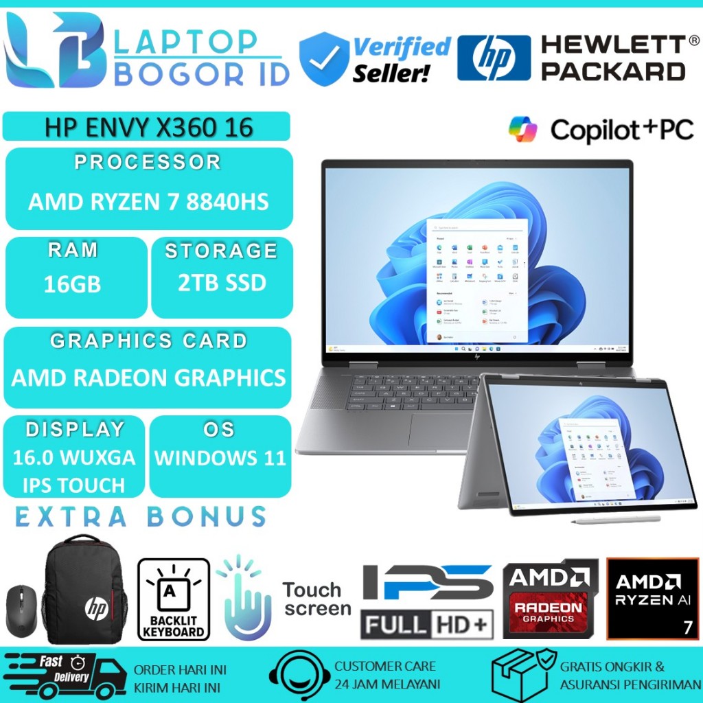 HP Envy X360 16 Touch AMD Ryzen 7 8840HS 16GB 2TB SSD Radeon 780M WUXGA IPS