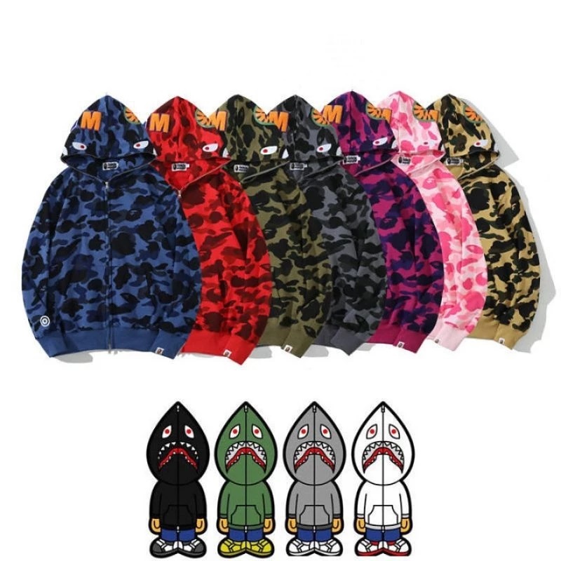 JAKET HOODIE FULL JIPPER BAPE SHARK WGM CAMO PREMIUM KEREN TERLARIS FULLTAG7LABELL UNISEX