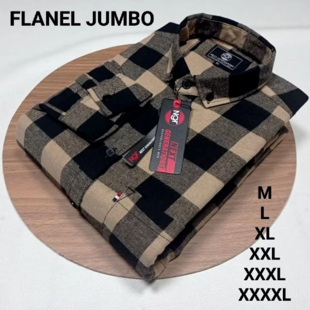 kemeja flanel catur cream M-L-XL-XXL-XXXL-XXXXL oversize jumbo lengan panjang