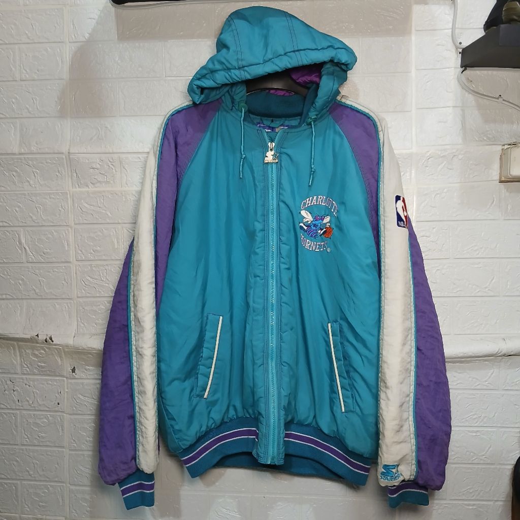 Jacket Kasual Olahraga Hoodie Starter NBA Charlotte Hornets size XL fit XXL
